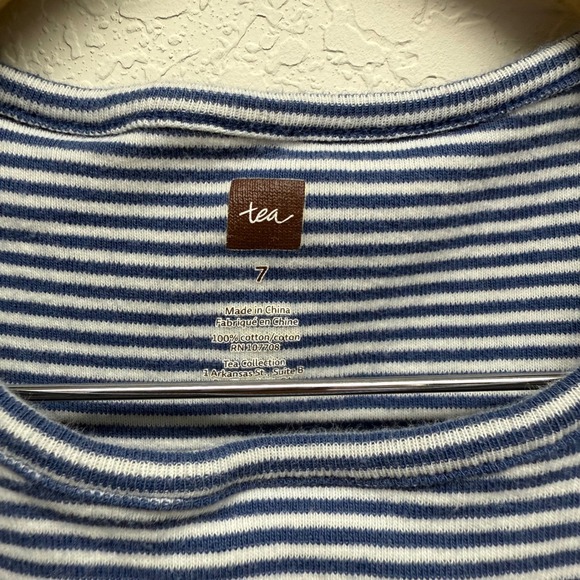 Tea Collection Girls Dress Size 7 Blue Striped Floral Print Long Sleeve - Picture 2 of 4